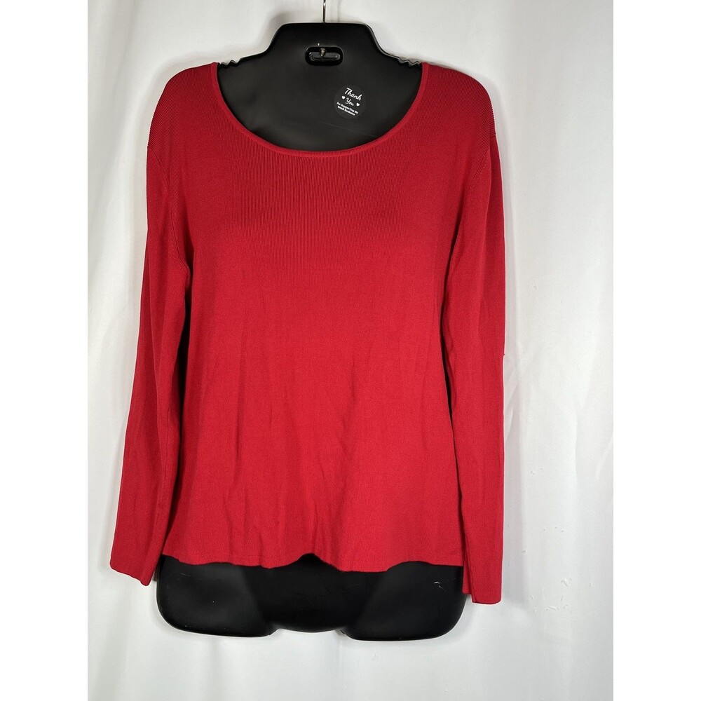 Chico's Design Sweater Womens 1 Red Scoop Neck Tight-Knit Long Sleeve Pullover